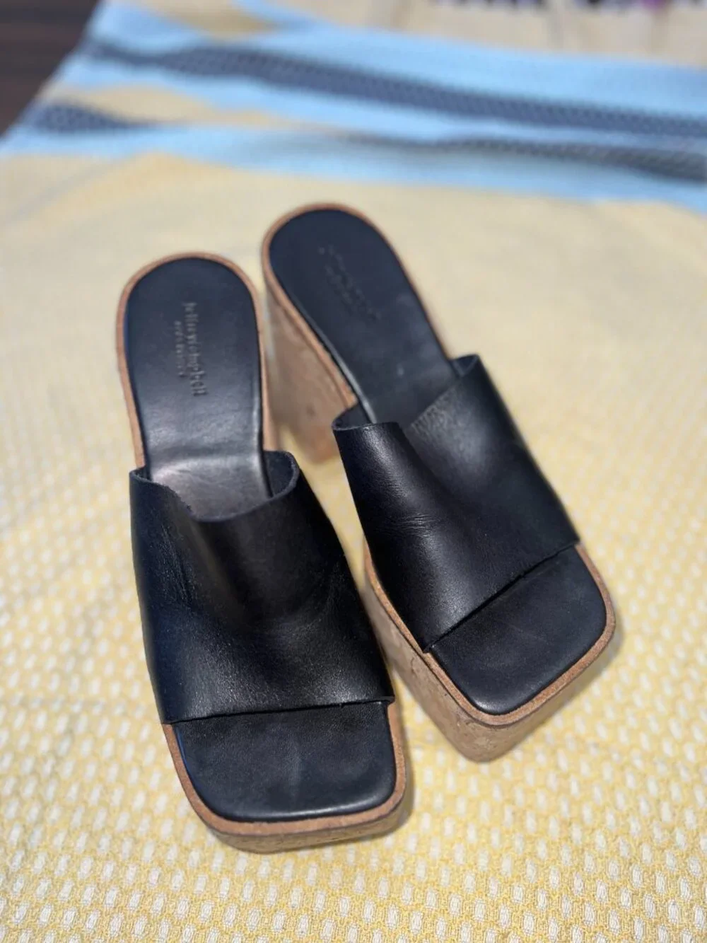 Jeffrey Campbell Black Leather Cork Platform Slide Sandals Size 38
